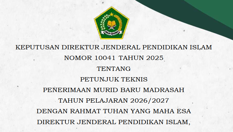 Juknis Penerimaan Murid Baru Madrasah Tahun Ajaran 2026/2027